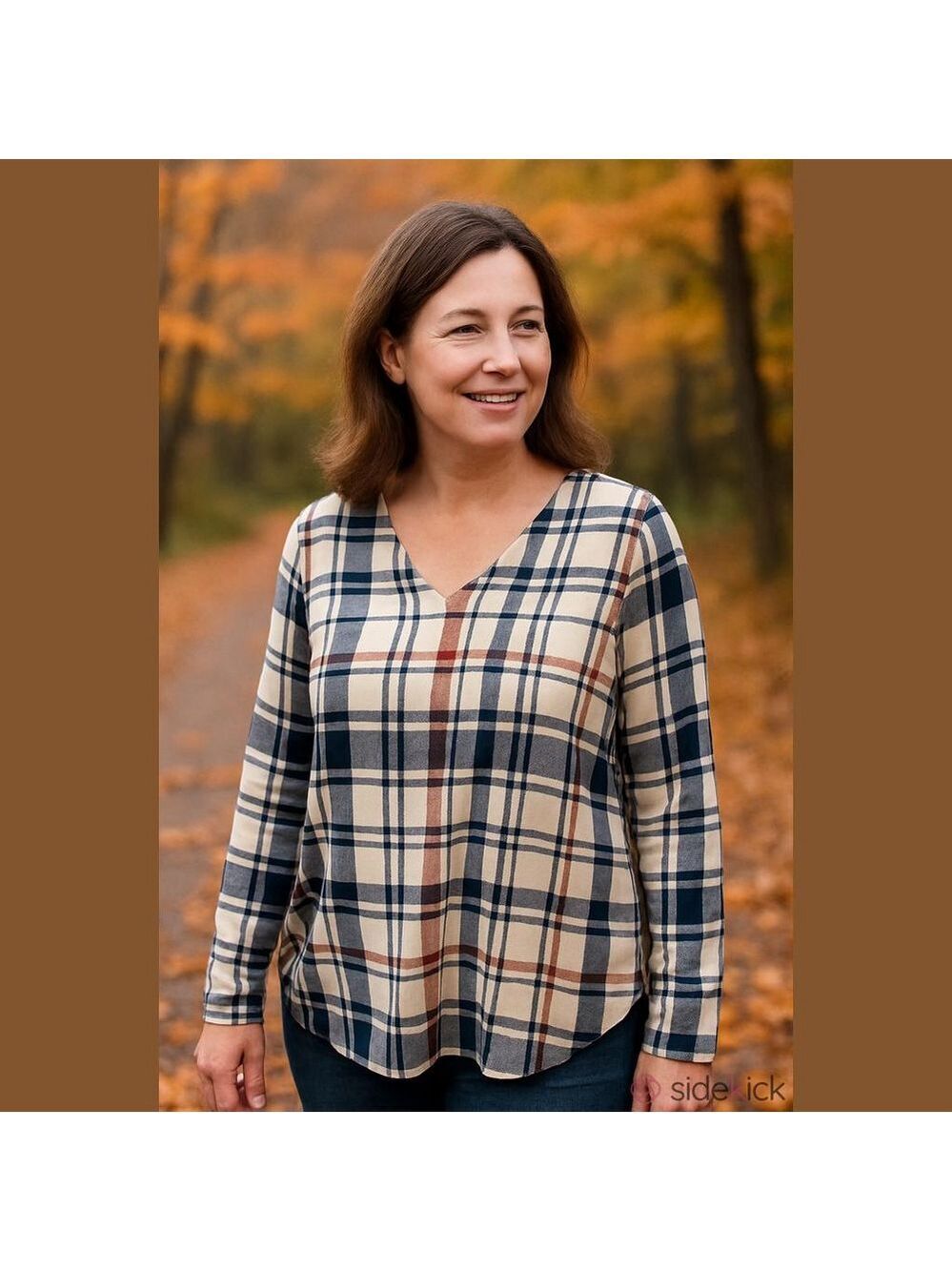 Youtalia Plaid Long Sleeve V Neck Shirt Medium